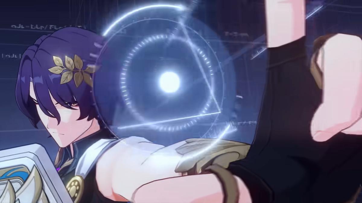 Honkai: Star Rail Dr. Ratio doing the L + Ratio gesture.